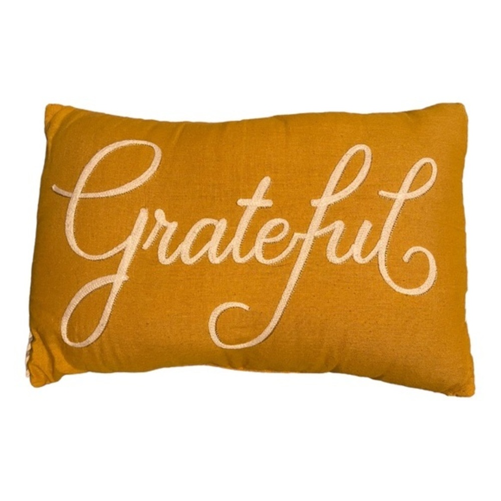 Throw pillow accent pillow‎ mustard yellow and stripes on back “grateful”